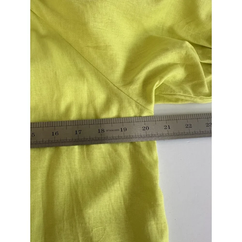 LOFT Womens Top Petite MP Neon Grn Linen Blend Tie Neck Puff Sleeve Peasant Boho